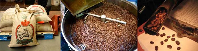 Coffee arrives, is roasted when ordered and tested to assure the perfect roast