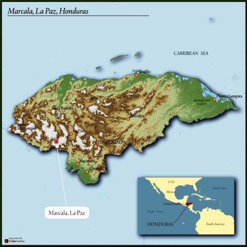 map of Honduras highlighting Marcala region