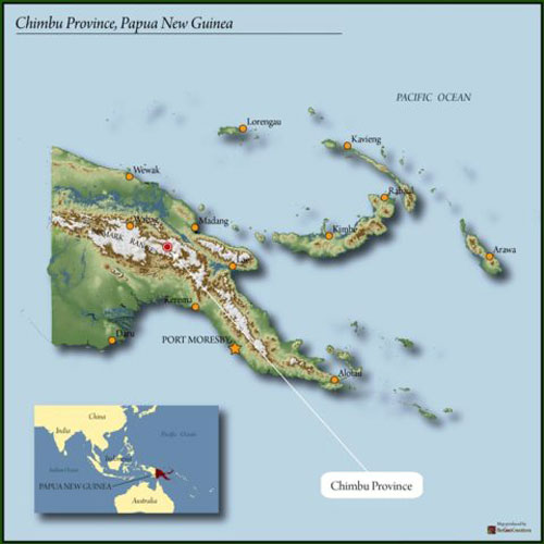 map of Papua New Guinea highlighting Chimbu region