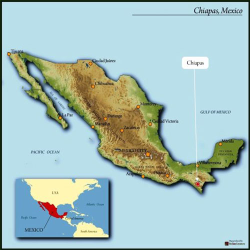 map of Mexico, highlighting Chiapas
